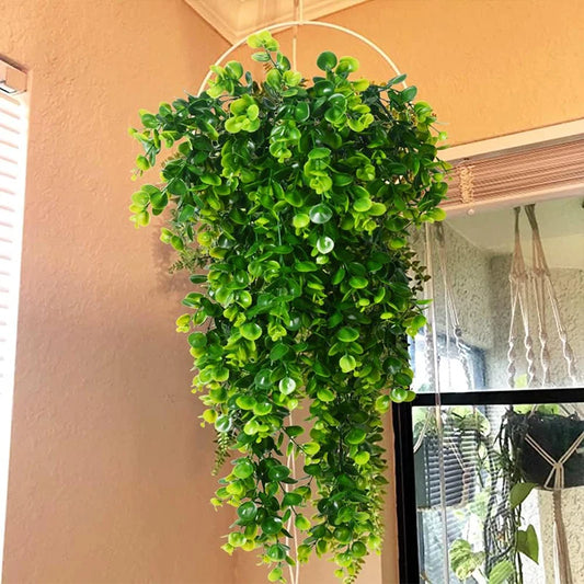 Artificial Hanging Plants Faux Eucalyptus Leaf Greenery Vine Outdoor UV Resistant Plastic Plants for DIY Home Wedding Decorat