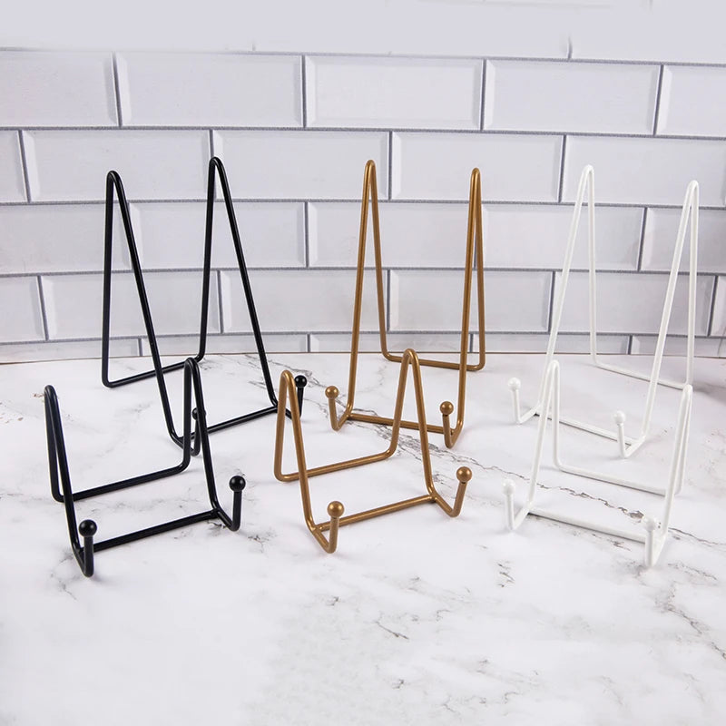 1pc Plate Display Stand Picture Easel Metal Plate Stands Holder Display Pictures Frame Photo Decorative Plate Dish Tabletop A