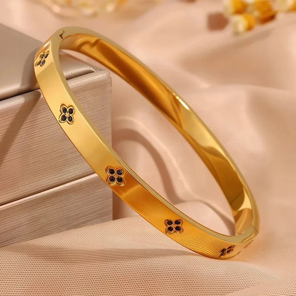 ZAKOL 5/1pcs Sparkling Zirconia Inlaid Stainless Steel Bracelet Set for Women Stackable Bangles Fashion Non Fading Jewelry Gi
