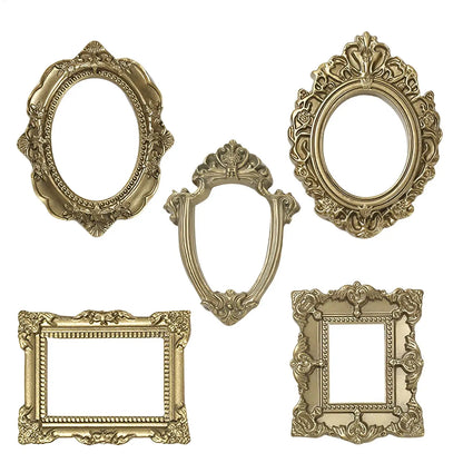 5pcs Miniature Picture Frame Decor Accessories Small Gold Resin Frames Mini House nament Photo Props Vintage Charm Frame