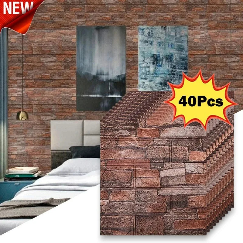 40Pcs 38.5X35cm Imitation Brick Wallpaper Self-adhesive Waterproof Moisture-proof Living Room Background Bedroom Wall Decorat