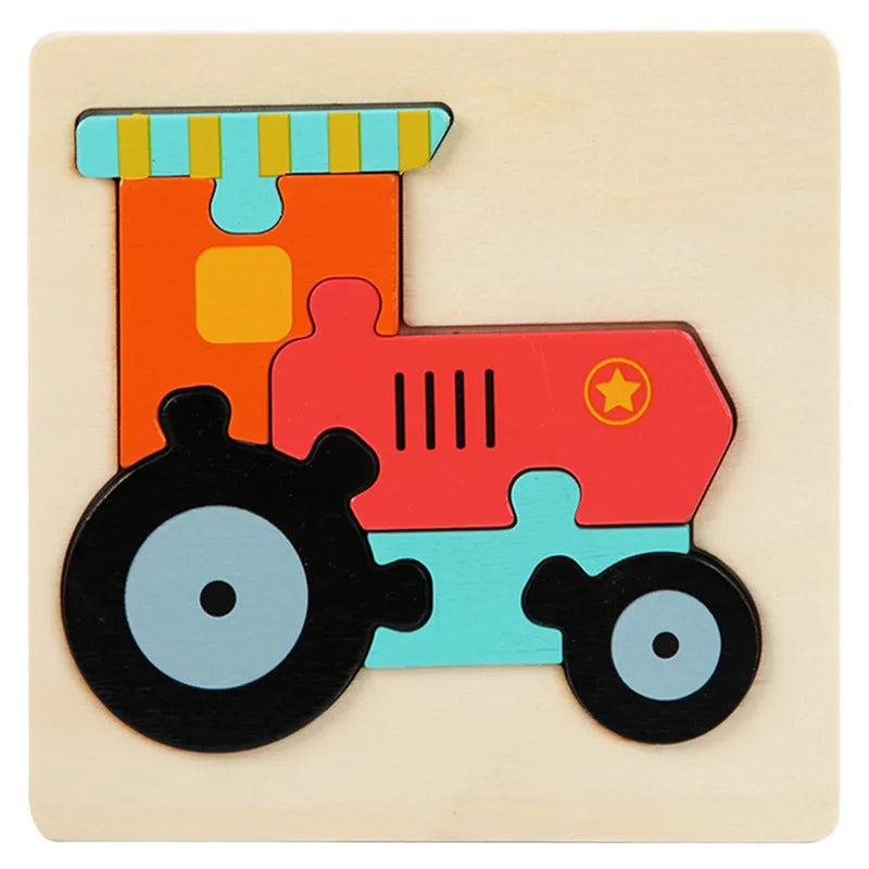 Kids Wooden Toys 3D Wood Puzzle Cartoon Animals Cognitive Jigsaw Puzzle Early Learning Educational Toys For Children Gift - T