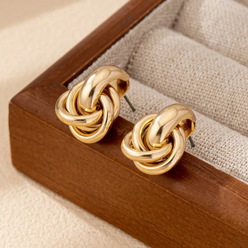 Fashion Stainless Steel Chunky Knot Earrings for Women Vintage Simple Multi-layer Circle Round Drop Earrings Punk Jewelry Gif