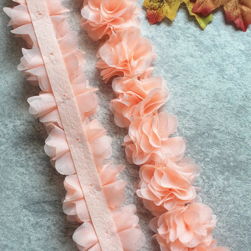 1 Yard Width 5cm 3D Chiffon Flowers Lace Trim Multicolor DIY Lace Ribbon Decor Clothes Accessories Craft Sewing Fabric Suppli