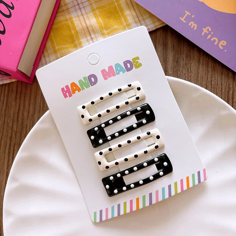 Rhinestone Vintage Polka Dot Star Hair Clips Set Japanese Sweet Girlish Heart Geometric Flyaway BB Clips Kids Versatile Hairp