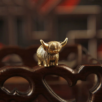 Brass Vintage Small Yak Figurine Miniature Animal Statue Office Desk Home Decor Cartoon Zodiac Ox Craft Sculpture Ornament Gi