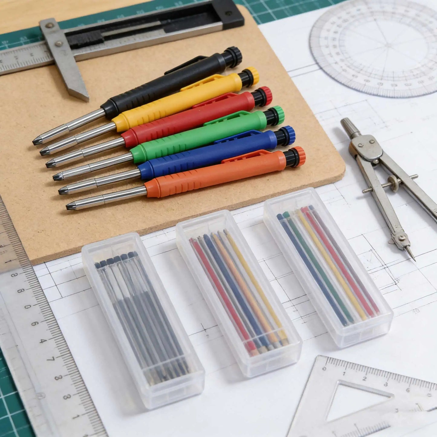 Woodworking Pencil Card and Refill Deep Hole Marking and Drawing with 2.8mm Reliable and Durable Lead for Carpenters Engineer