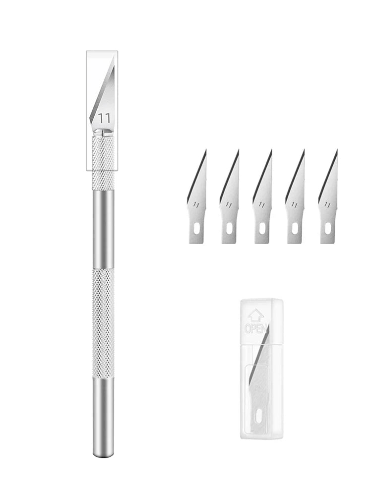 Non-Slip Metal Scalpel Knife Tools Kit Cutter Engraving Craft knives+5pcs Blades Mobile Phone PCB DIY Repair Hand Tools - 1Se