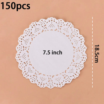 150pcs Round Paper Lace Doilies Party Decorative Tableware Placemats White Paper Mats Table Decoration - E