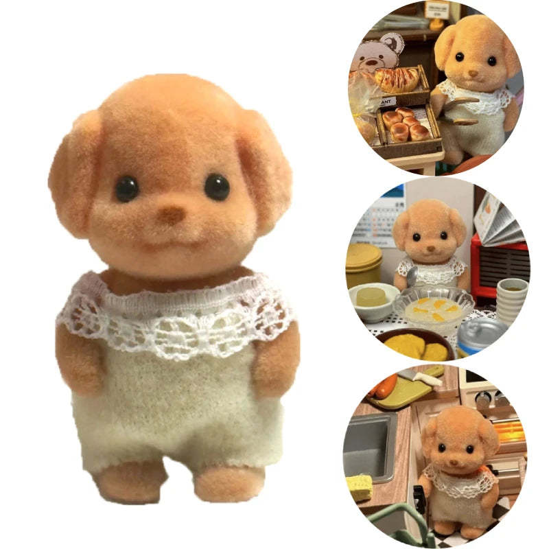 Limb Movable Forest Family Animal Figure Poodle Flocked Shaggy Figurine Dog Model Toy Dollhouse Miniatures Accessories For Ki