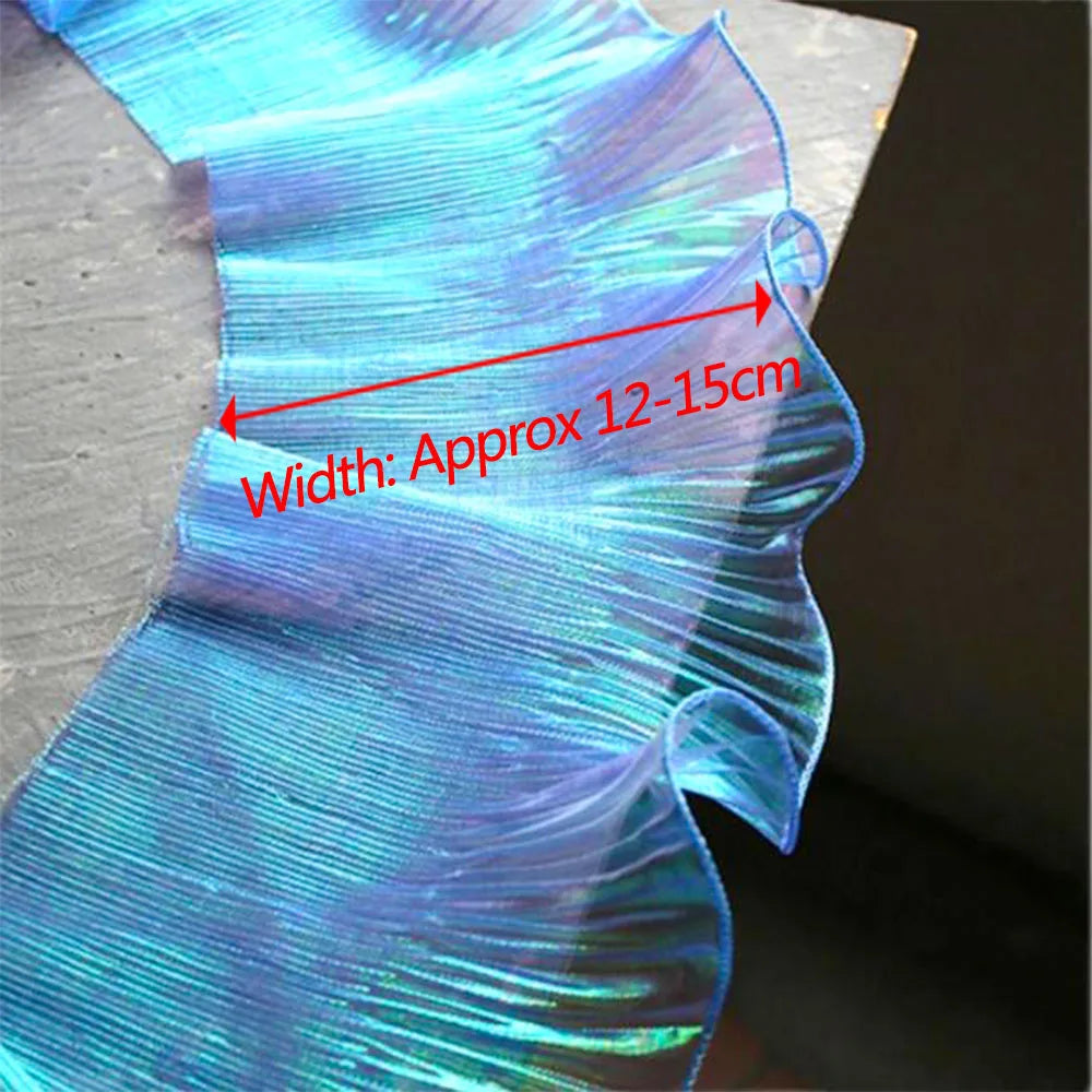 Lace Trim Organza Fabric Mermaid Ruffled Transparent Iridescent Laser Pleated for Patchwork Skirts Wedding Sewing Costume Sup