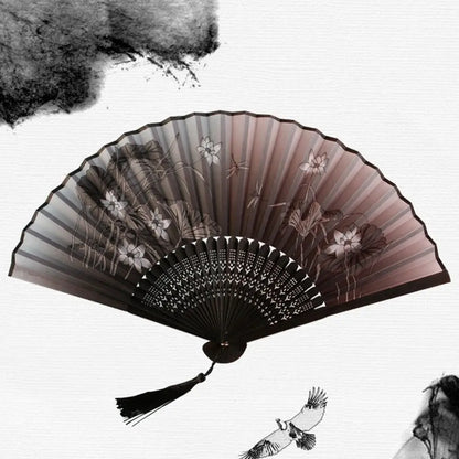 Retro Flower Pattern Home Decoration Elegent Bamboo Folding Fan Chinese Style Painting Handheld Fan Dance Performance Props -