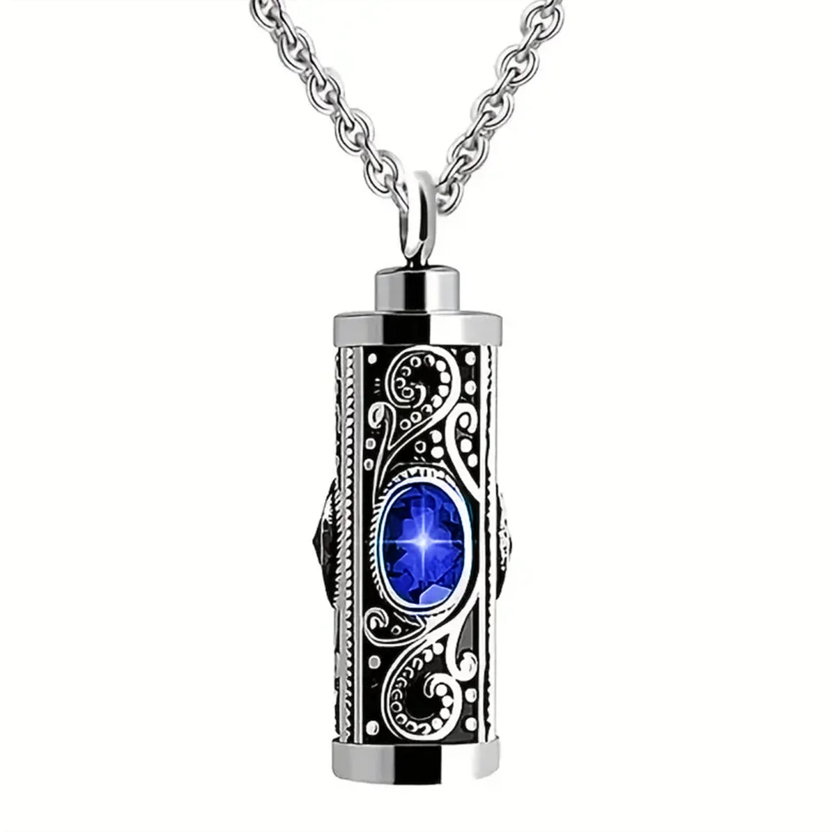 Cremation Urn Necklace for Ashes Stainless Steel Memorial Pendant - blue