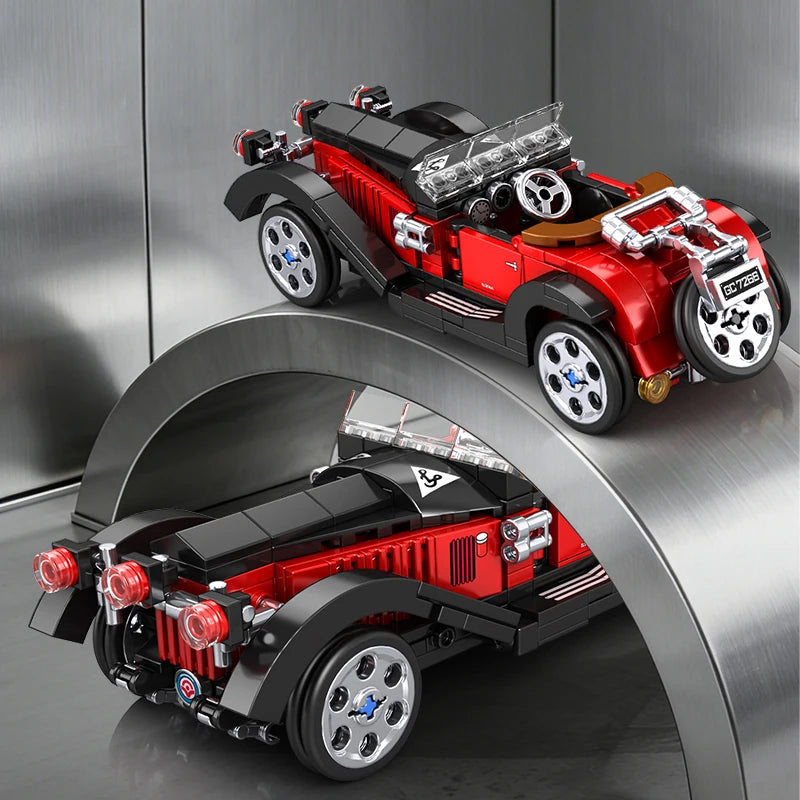 Vintage Classic Car Building Blocks, Retro Roadster Model Bricks with Display Stand, DIY Assembled Collectible Toy Gift