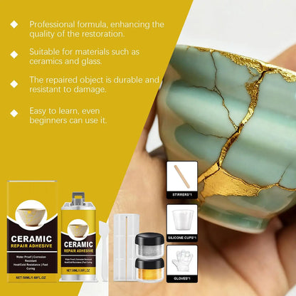 Kintsugi Repair Kit Gold Ceramic Glue Food Safe Adhesive for Broken Pottery Plate Cup Bowl Bathtub Craft Art Restoration