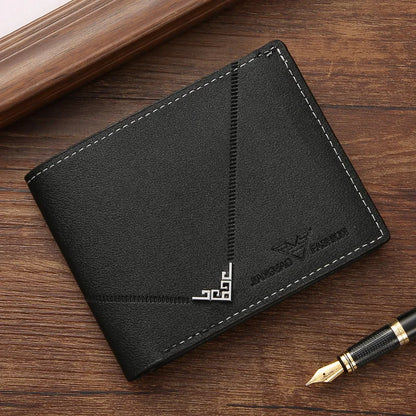 Lychee Texture Leather Card Clip Short Men'S Coin Purse Wallet Business-Style Cash Money Purse Multi Patchwork Card Slot Hold