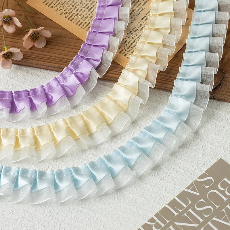 2meters High Quality 2024 Pleated Lace Ribbon Trimming For Party Dress Decorative Clothing Diy Crafts Supplies Needlework Fab