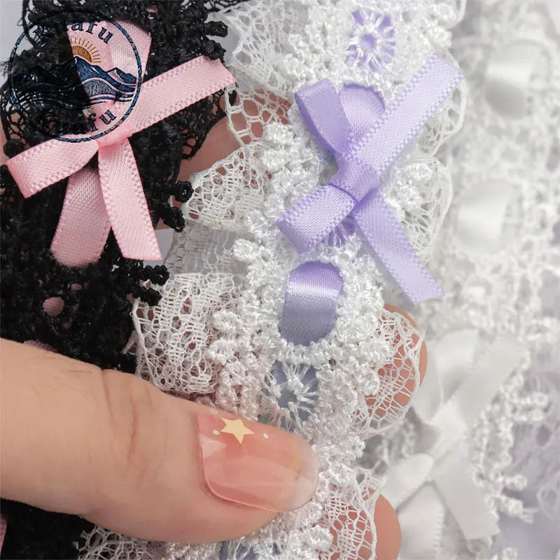 1Yard Lolita Lace Trim Ribbons Bow Pleated Lace Fabric Edge Ruffle Ribbon For DIY Crafts Sewing Dress Clothing Accessories