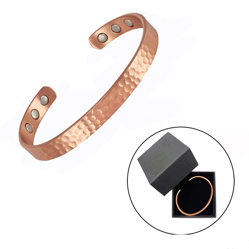 Vintage 99.9% Pure Copper Bracelets for Women Men Rose Color Cuff Bangles Charms Health Energy Gauss Magnets - CB7119C