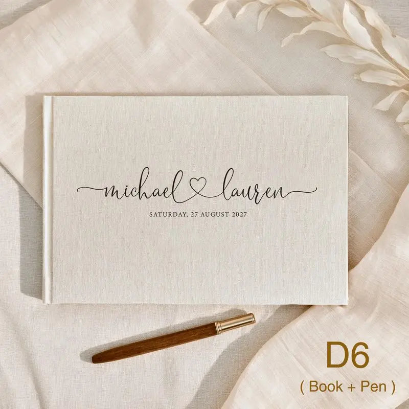 Custom Wedding Guest Book with Pen Personalized Linen Hardcover Photo Album Wedding Keepsake & Anniversary Memory Guestbook G