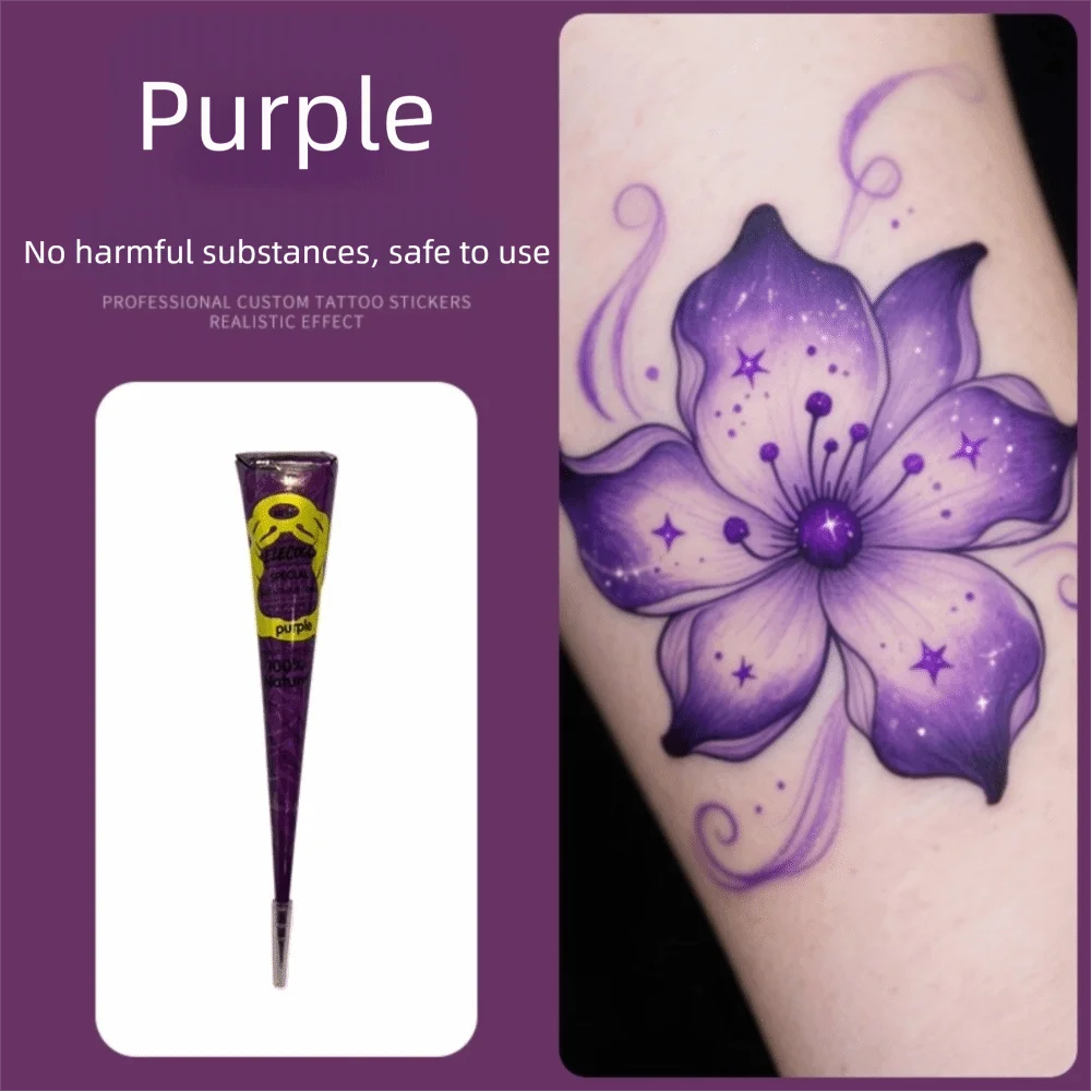 Easy-To-Use Henna Tattoo Cream Semi-permanent Temporary Henna Paste Cone Black Brown Temporary Tattoo Paste Mehndi Design - P