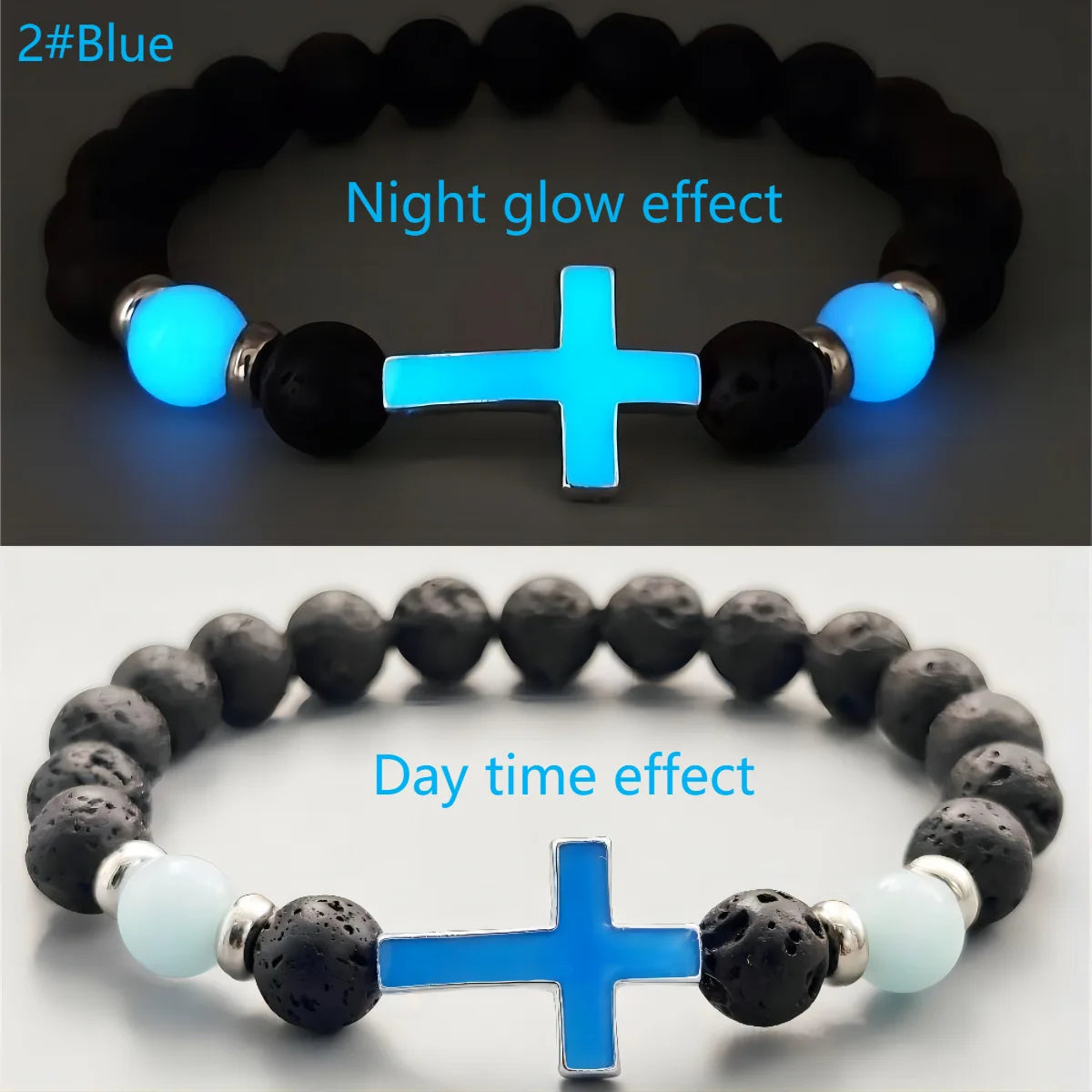 volcanic stone glow-in-the-dark vintage bracelet multi-colored luminous cross bracelet ornaments charm bracelet - Blue