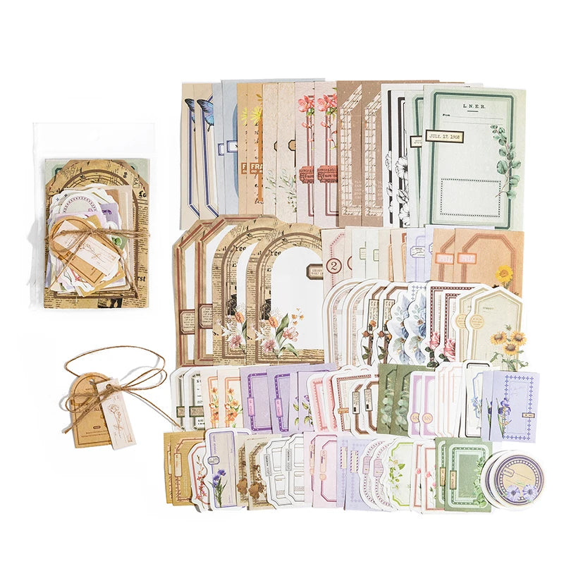 JIANQI 100pcs/pack Decor Scrapbook Vintage Materials Paper Combo Kit DIY Junk Journal Collage Photo Album Retro Background pa