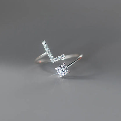 Zircon Initial A-Z Letter Ring For Women Metal Adjustable Opening Ring Name Alphabet Female Wedding Gift Anillos Mujer
