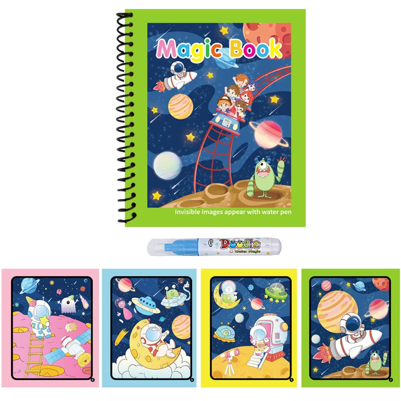 1pc Reusable Water Drawing Book Magic Water Book Mess-Free Magic Painting Pad with Refillable Water Pen Learning Education To