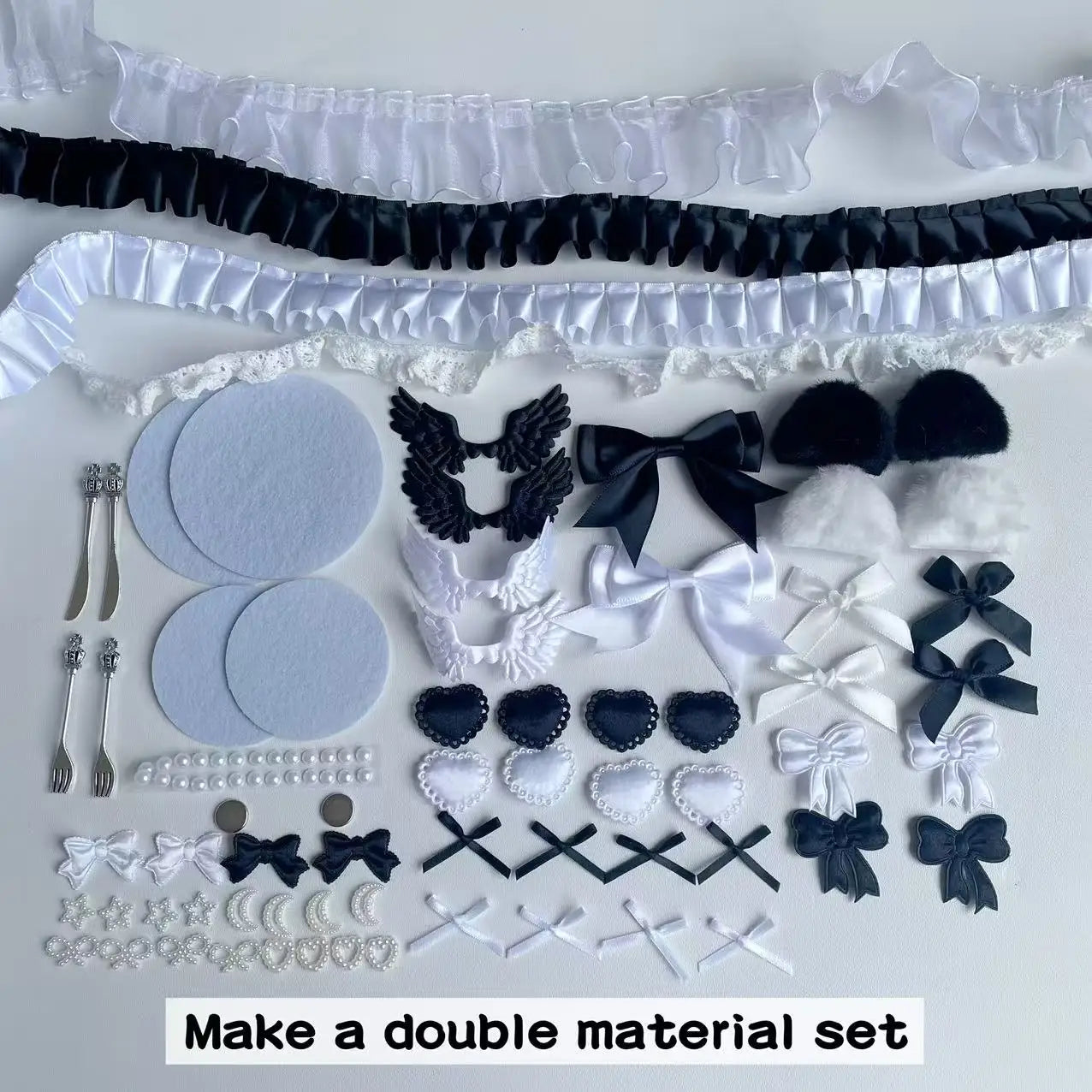 Bar chirp color material pack set collection girly pink bow lace accessories pain bag support accessories - black