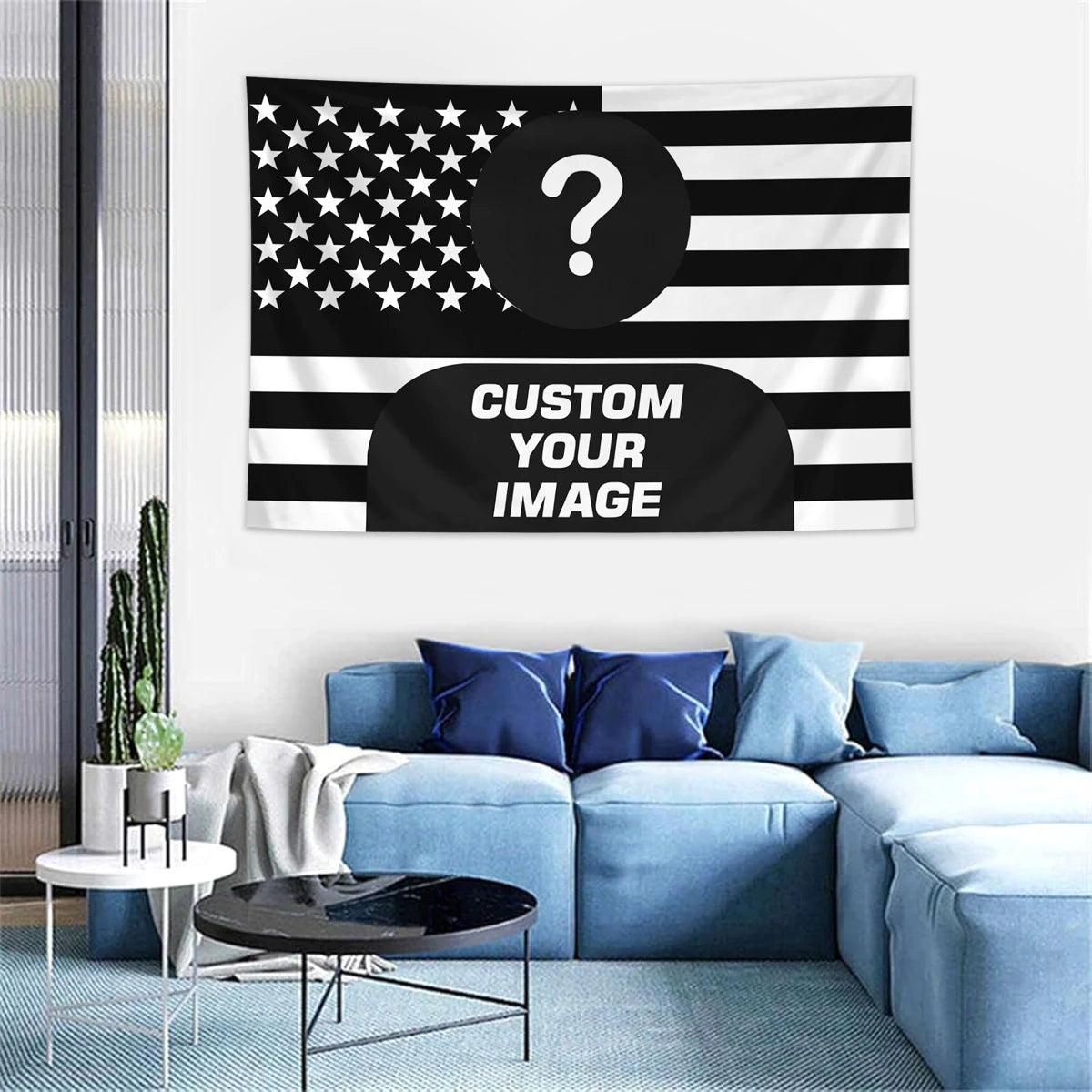 Customized American flag tapestry with personalized photos on 1pc, room decoration banner tapestry for family, idols, and pet