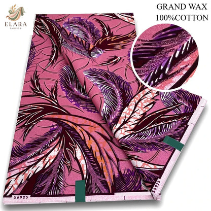 6Yard Pink Super African Grand Wax Fabric Flash Pagne Glam Print Batik Tissu Ankara Glitter Wax Gold Cotton Material For Unif