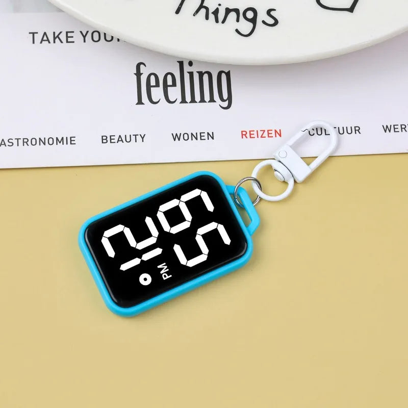 Keychain Pendant Watch, Square Large Character Electronic Watch, Touch Luminous Student Pocket Watch - blue