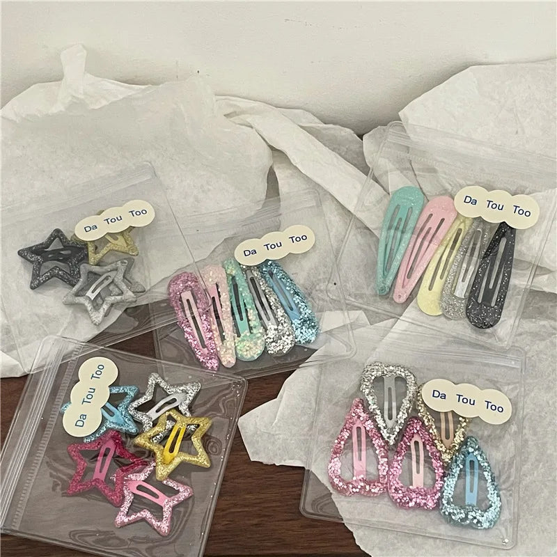 Colorful Sequins Water Drop Five-Pointed Star BB Clip Bang Clip Sweet Girl Gold Powder Love Heart-Shaped Hairpin Side Clip Ne