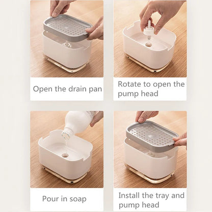 Soap Dispenser Box Press Dispenser Scrubbing Liquid Container Kitchen Bathroom Automatic Detergent Foam Box with Sponge Holde