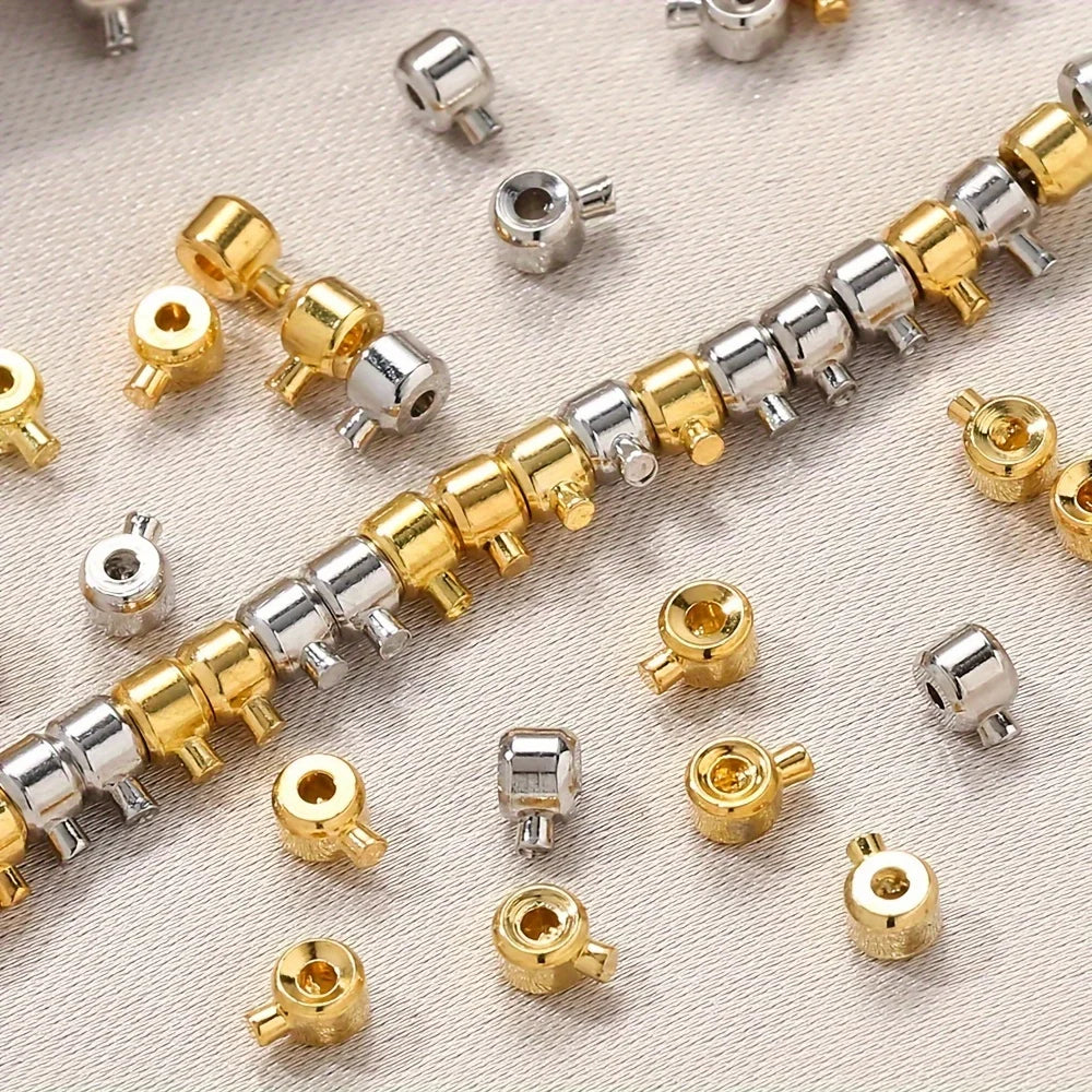 20pcs 3x4mm Coppers Positioning Buckles Clasps W/Bead Caps - DIY Necklace & Bracelet Connectors, Jewelry Closure Accessories