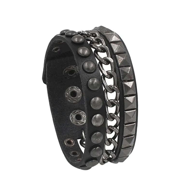 Vintage Leather Bracelets Punk Row Cuspidal Spikes Rivet Stud Wide Cuff PU Leather Punk Gothic Rock Unisex goth accessories -