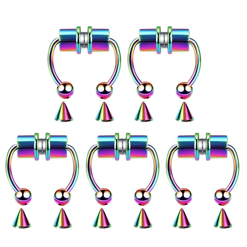 5pcs Stainless Steel Magnet Fake Nose Ring Hoop Fake Piercing Hoop Septum Rings For Women Fashion Gothic Rock Body Jewelry Gi