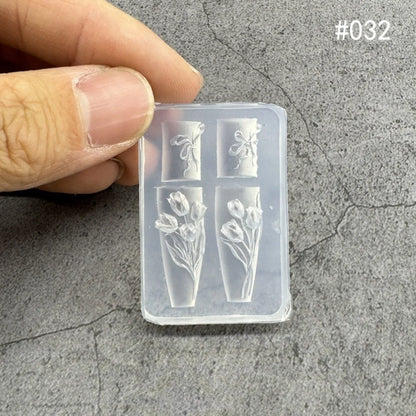 New Transparent Nailart Mold 3D Carving Rose Flower Silicone Template with Box Tulip Bow Nail Art Molds Nail Decoration - C