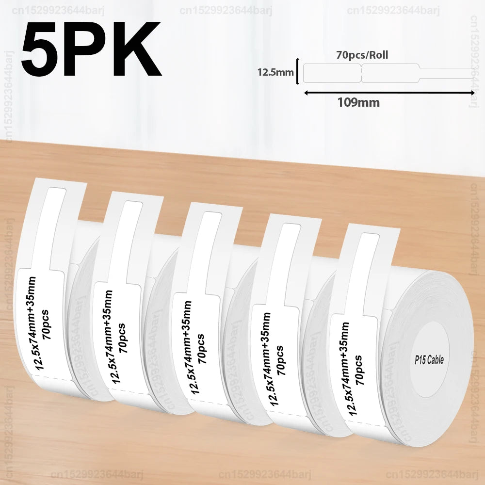 2/5/10Rolls P15 Thermal Label Sticker for Phomemo D30 Q30 Marklife P15 P12 DELI Q2 Label Maker White 12x40mm 15x30mm Label Ta