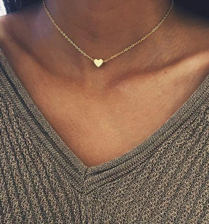 LATS Vintage Love Heart Pendant Necklace for Women Trend Silver Color Metal Chain Collar Choker Party Jewelry Birthday Gifts
