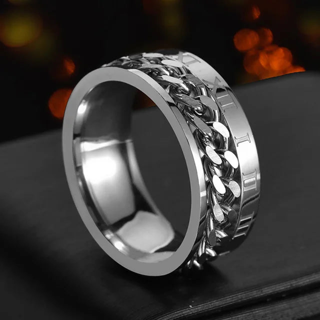 Cool Stainless Steel Rotatable Men Ring Spinner Chain Punk Women Jewelry for Party Gift - R263-01 / 10
