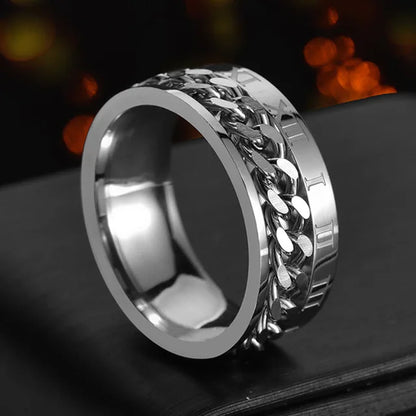Cool Stainless Steel Rotatable Men Ring Spinner Chain Punk Women Jewelry for Party Gift - R263-01 / 10