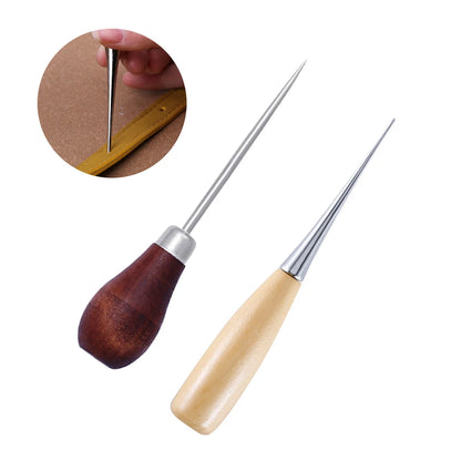 Durable Professional Leather Wood Handle Awl For Leather Craft Stitching Sewing Accessories Sewing Stitching Awl Hand Tools -