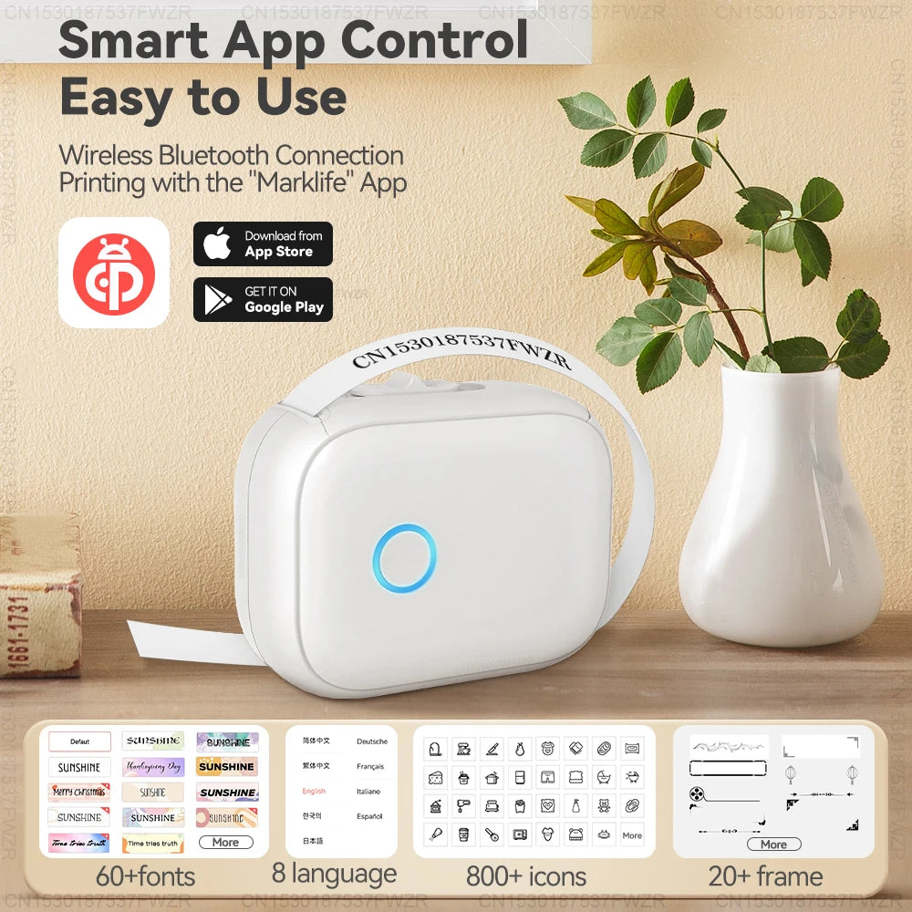 Marklife P12 Thermal Label Printer Auto Cut Portable Mini Printer P12 Adhesive Sticker Labeling Machine or 5PK Continuous Tap