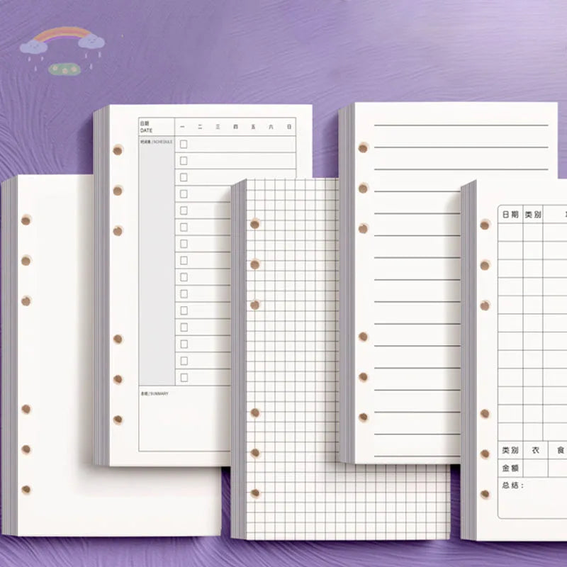 60 Sheets Blank A6 Loose Leaf Refill 6-Ring Binder Inserts for Accounting Notebook Planner, Replaceable Inner Core for Journa