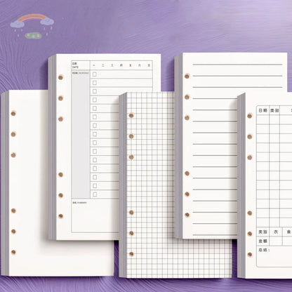 60 Sheets Blank A6 Loose Leaf Refill 6-Ring Binder Inserts for Accounting Notebook Planner, Replaceable Inner Core for Journa