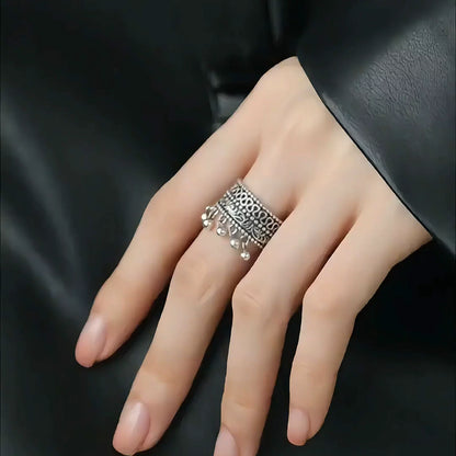 XIYANIKE Vintage Thai Silver Round Beads Tassel Adjustable Finger Rings For Women Hiphop Fashion New Jewelry Gift Party Rock