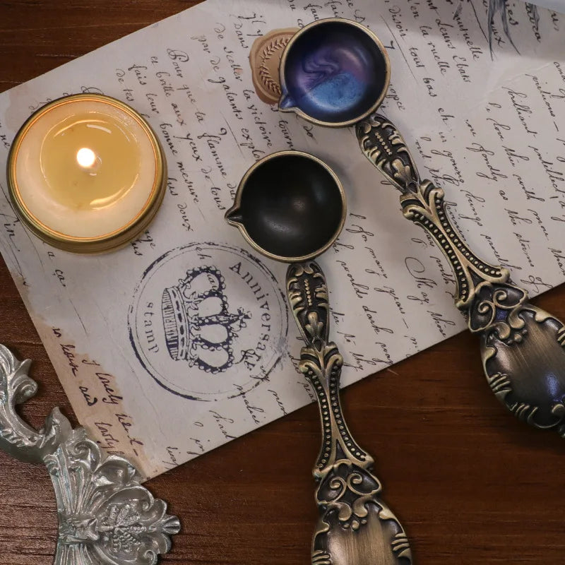 Bronze Spoon Vintage Craft Supplies Fire Paint Heating Decorative Tool Furnace Seal Wax Particle DIY Manual Scrapbooking SB00