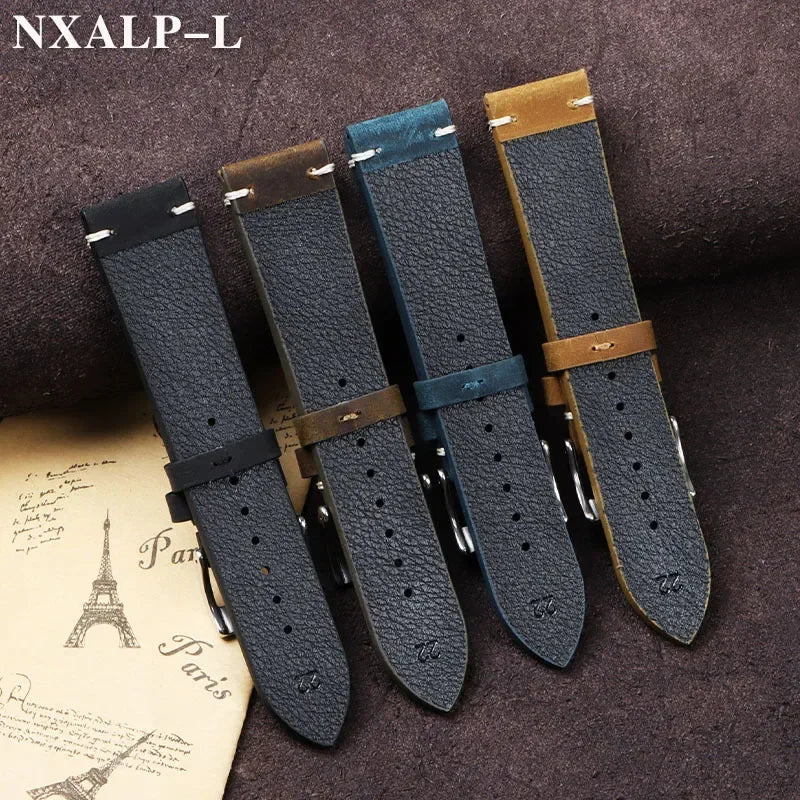 Vintage Oil Wax Leather Watch Band 18mm 20mm 21mm 22mm Handmade Stitching Cowhide Strap for Omega for Seiko Smartwatch Wristb